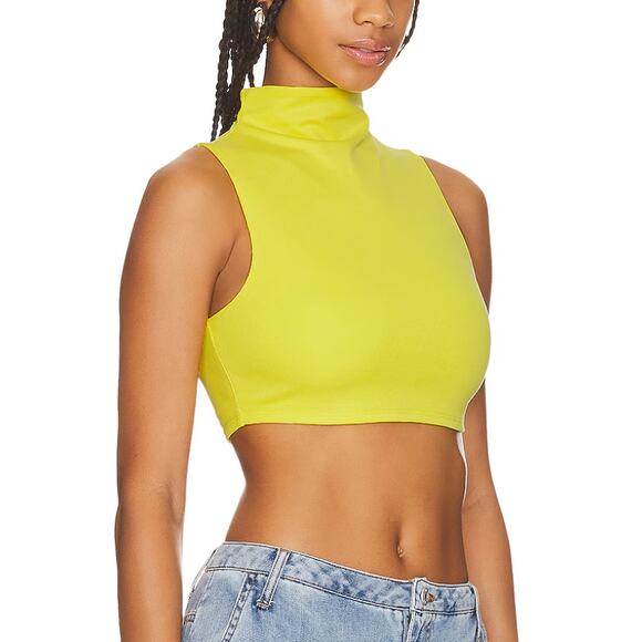 Not Yours to Keep Yellow Crop Top SMALL Swank Mockneck Bodycon Designer $148 NEW - Picture 3 of 7